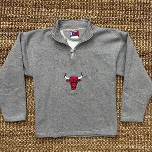 VTG 90s Chicago Bulls Logo 1/4 Zip Pullover Pro Player NBA Large Sweater…